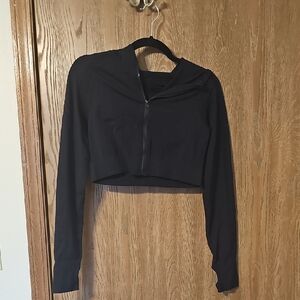 Cropped Black Zip-Front Hoodie - Women